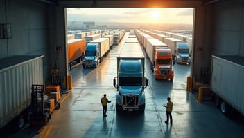 Truck at congested freight dock facing detention time delays due to inefficient scheduling and yard coordination